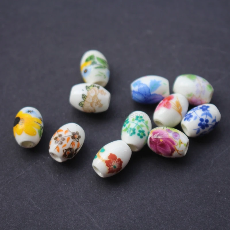 

30Pieces Oval Shape Ceramic Beads Flower Beads 10.4mm*8mm Mix Colors for jewelry Bracelet Necklace Earring Craft DIY making