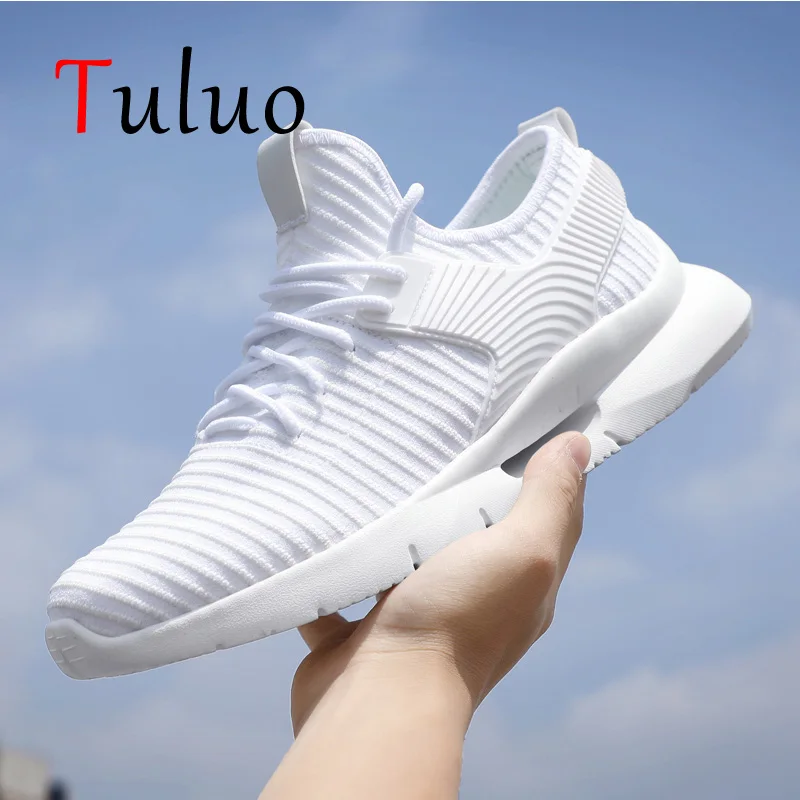 TULUO/Лидер продаж белые легкие кроссовки для мужчин бега уличные летающие тканые