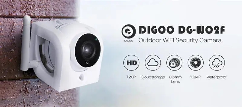 DIGOO DG-W02f W02f Облачное хранилище 3,6 мм объектив 720P Водонепроницаемая Wi-Fi ip-камера безопасности Обнаружение движения сигнализация Onvif монитор