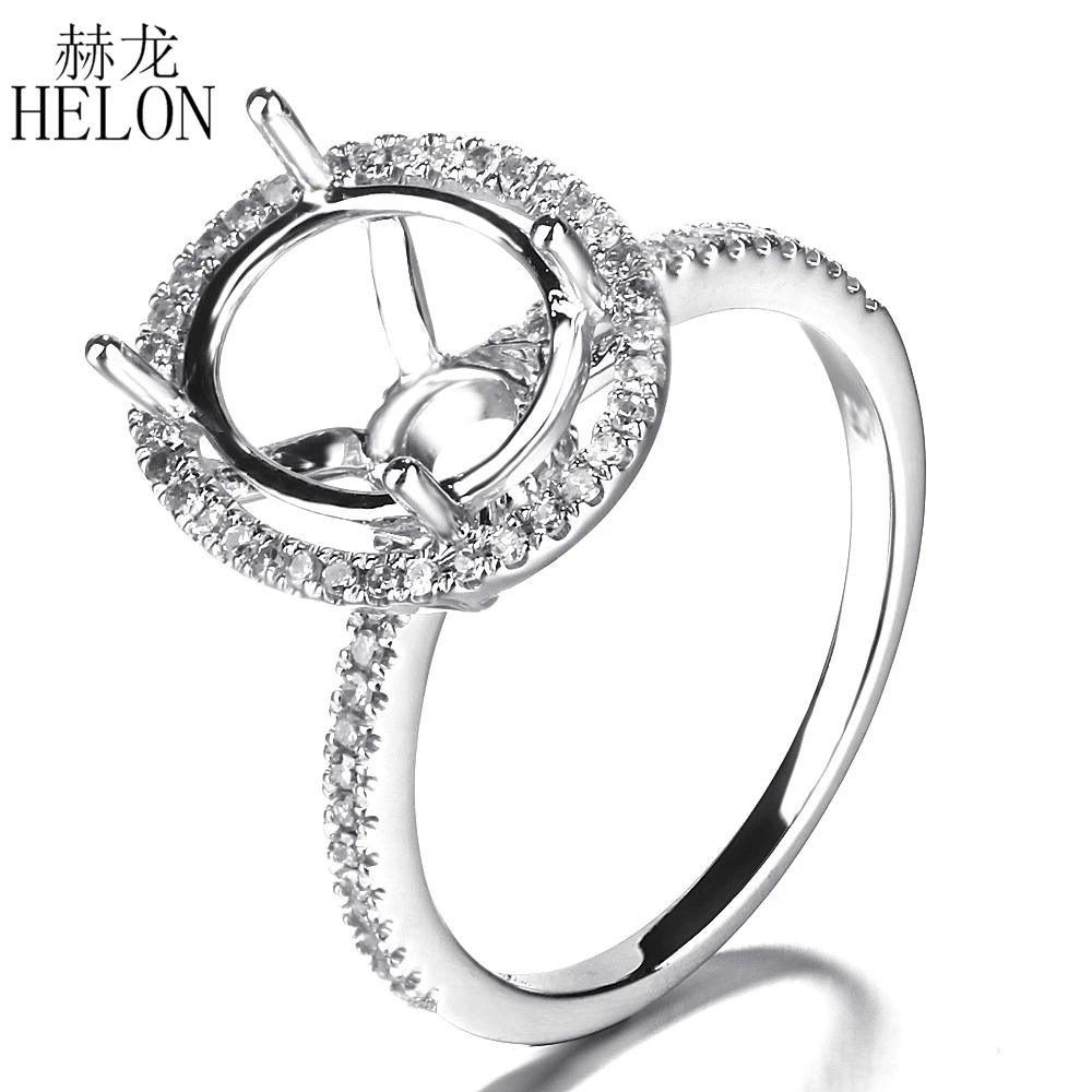 HELON Solid 14 К белого золота 11x9 мм овальной огранки полу горе натуральный бриллиантами Обручение обручальное кольцо Fine ювелирные изделия Для женщин кольцо с бриллиантом