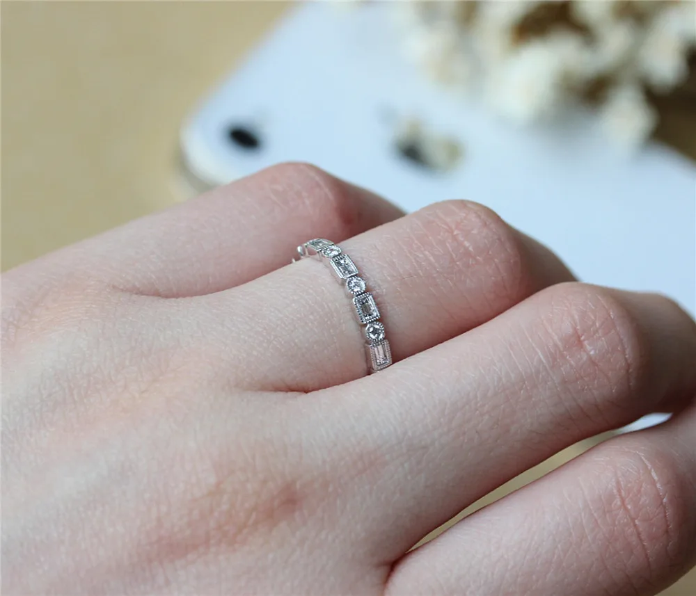 

DUPUY 0.8ct Real Diamonds Full Eternity Fancy Diamonds Wedding Ring Wedding Band 14K White Gold Ring Art Deco Promise Ring