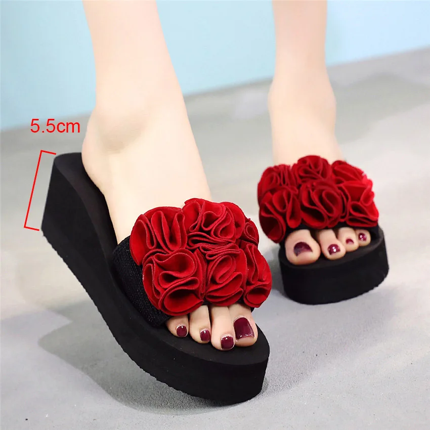 Сандалии женские с цветами удобная пляжная обувь плоская подошва тапочки на
