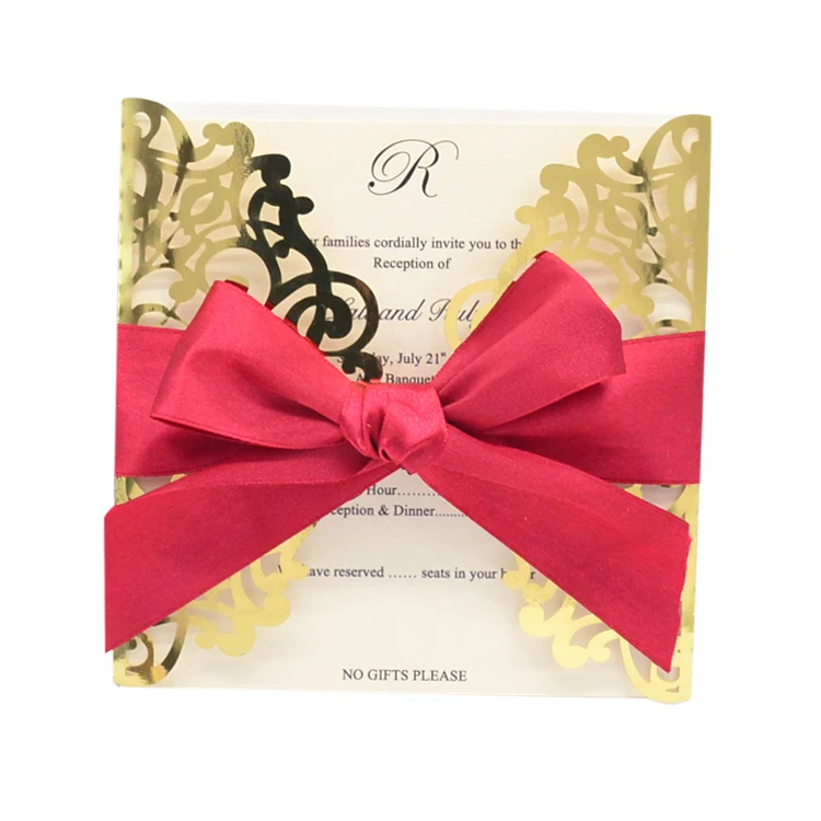 

Shiny gold metallic paper wedding invitation cards laser cut