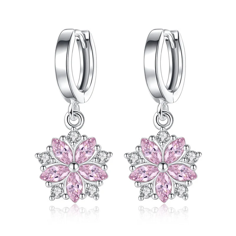 Pink Новые модные женские серьги из 925 пробы серебра, трендовые круглые серьги с розовым цветком, серьги с цирконием AAA, Серебряные вечерние ювелирные изделия - Окраска металла: Pink