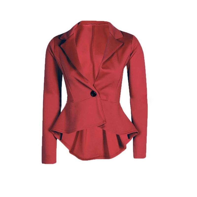 

Autumn Spring Women Blazer Coat Female Casual Slim Fit Work Wear One Button Ruffle Back Suit Women OL Clothing Chaquetas Mujer