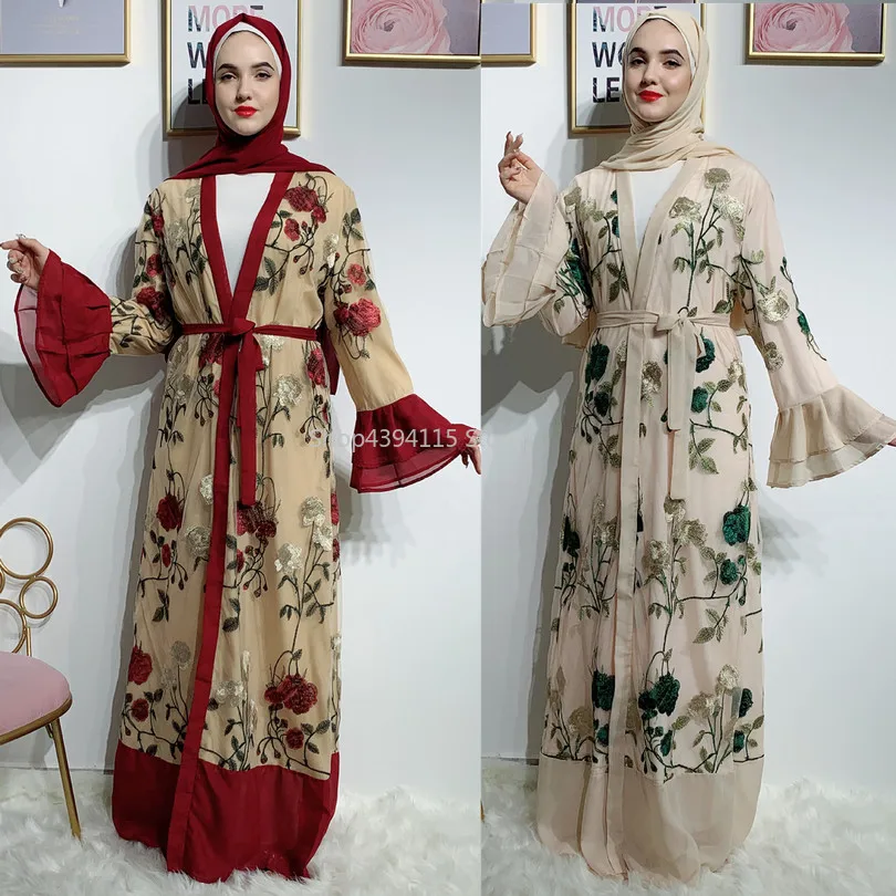 2019 кружевное платье с вышивкой Абая Дубайский мусульманский халат-кимоно