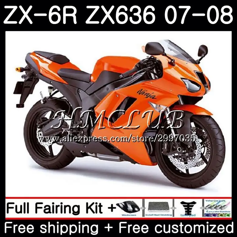 

Корпус для KAWASAKI NINJA ZX 6R 6 R 600CC ZX636 2007 2008 54h4. 4 ZX600 ZX-636 глянцевый оранжевый ZX6R 07 08 ZX 636 6007 08 обтекатель
