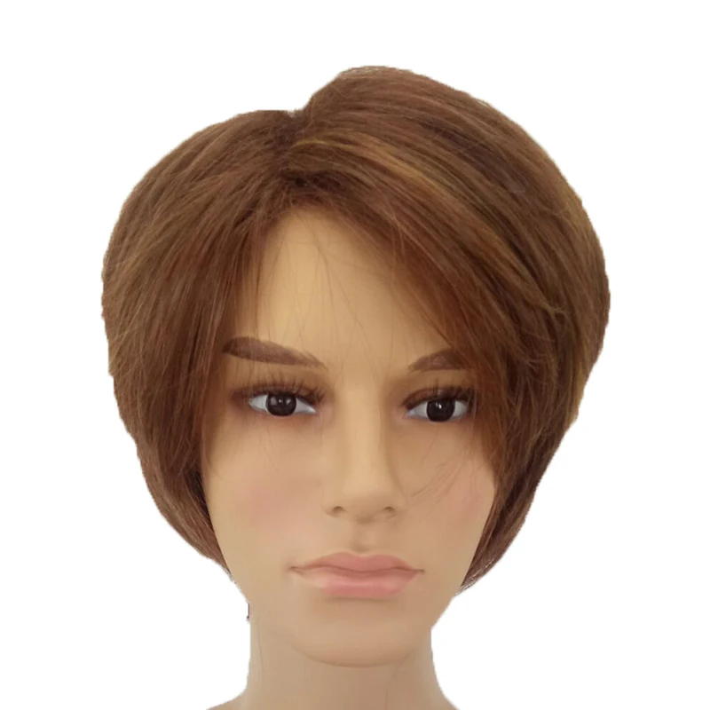 light brown HAIRJOY мужской женский слоистый парик из синтетических волос Короткие натуральные парики мужской коричневый полный парик - Цвет: light brown