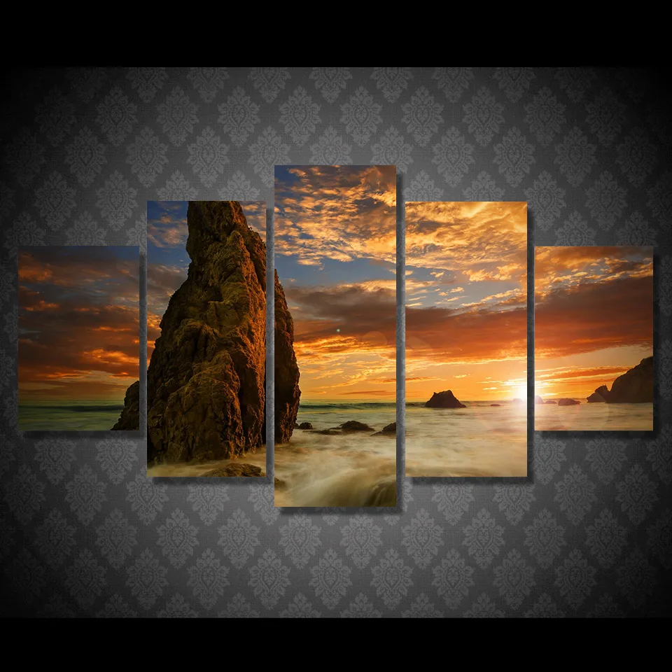 Модульные настенные картины без рамки 5 шт. больше плиаж скали закат Морской