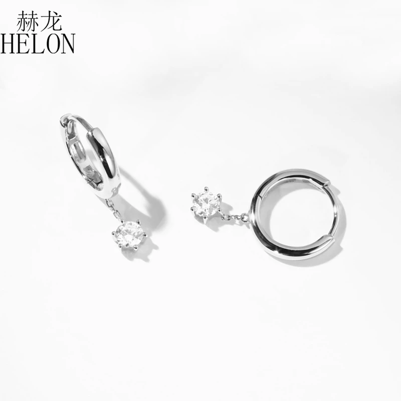 HELON Solid 14 K 585 Белое золото 0.6ct 4 мм VVS/F-G Moissanite Висячие серьги для женщин Свадьба юбилей Висячие серьги ювелирные изделия