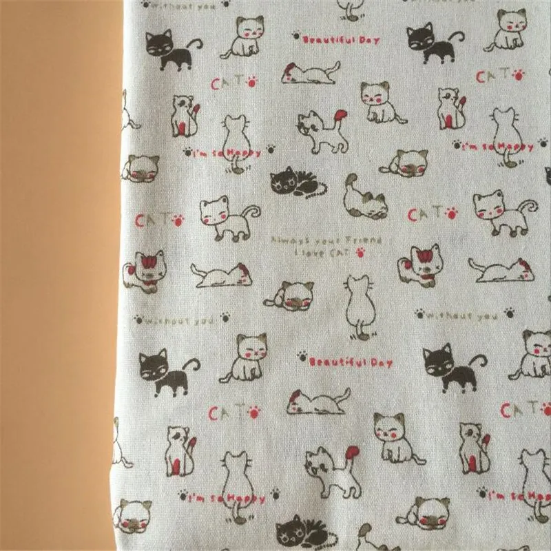 Кошка холщовая ткань с принтом хлопок лен Лоскутная Ткань Сделай Сам швейный материал для стеганых изделий Ручное шитье Лен Хлопок Материал рукоделие