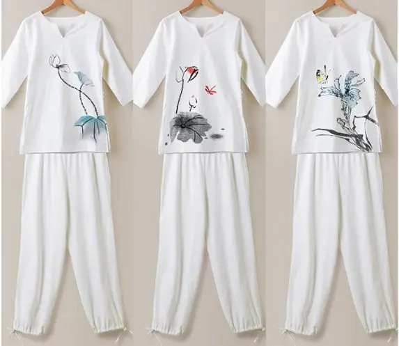 Женский костюм из хлопка и льна 3 цвета одежда для йоги медитации весны лета форма