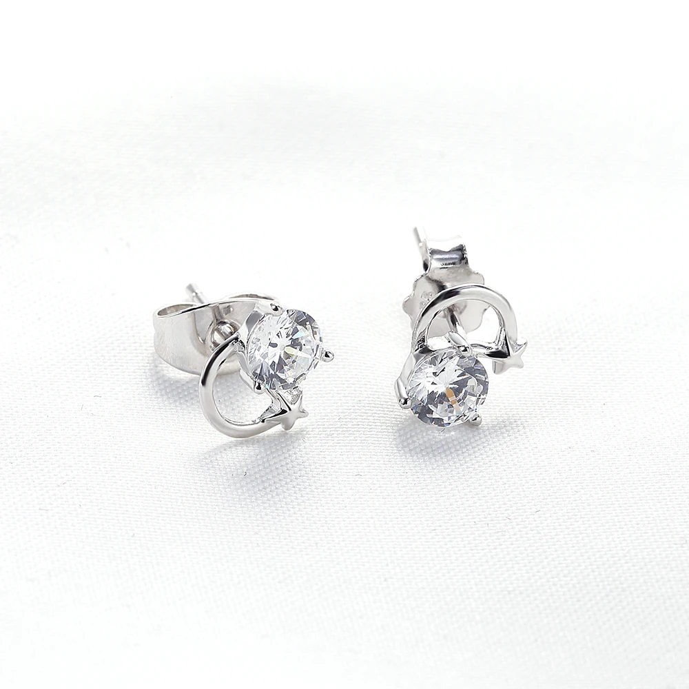 

100% 925 Solid Real Sterling Silver Stud Earrings with CZ Zircon Letters Stud Earring For Women Creative Fashion Jewelry