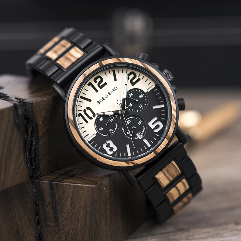 BOBO BIRD Relogio Masculino мужские часы Военная Хронография наручные часы в ретро-стиле Relojes Hombre