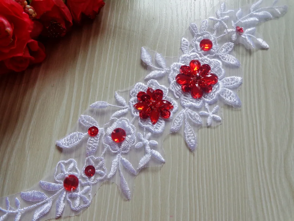Нашивки ручной работы с кристаллами чистые искусственные блестки красными