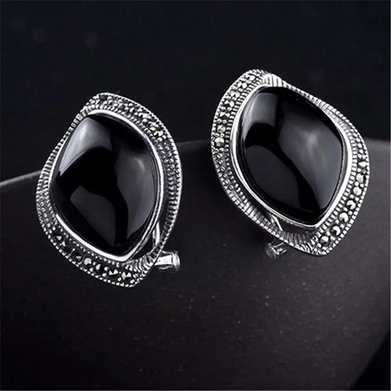 Black Earrings 1 V.YA, красные/серьги с черным камнем, клипсы для ушей, 925 пробы, серебряные серьги для женщин, роскошные полудрагоценные ювелирные изделия высокого качества - Окраска металла: Black Earrings 1