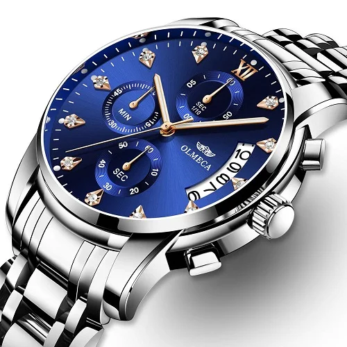 Steel blue Relogio Masculino мужские часы Роскошные спортивные часы 3ATM водонепроницаемые часы с хронографом наручные часы из нержавеющей стали ремешок Saat - Цвет: Steel blue