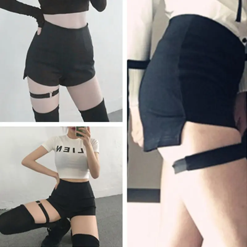 

Womens Sexy High Waist Jazz Dance Costume Black Shorts Hip Hop Skinny A-Line Hot short High Low Hem Bandage Night Party Clubwear