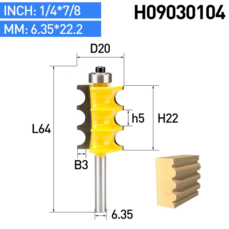 H09030104 HUHAO 1 шт. 1/2 1/4 хвостовик Деревообработка фреза для контурной обработки с подшипником CNC инструмент для резьбы по дереву Вольфрамовая сталь фреза - Длина режущей кромки: H09030104