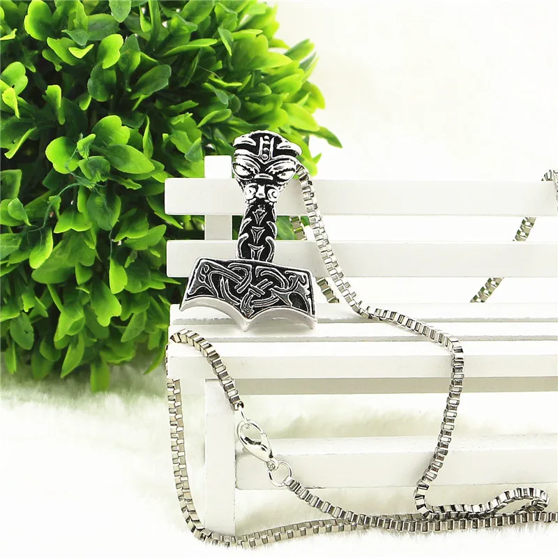 10 шт./лот Raytheon Hammer Mjolnir ожерелье Nordic Viking Amulet кулон мужское коробка цепи оптовая