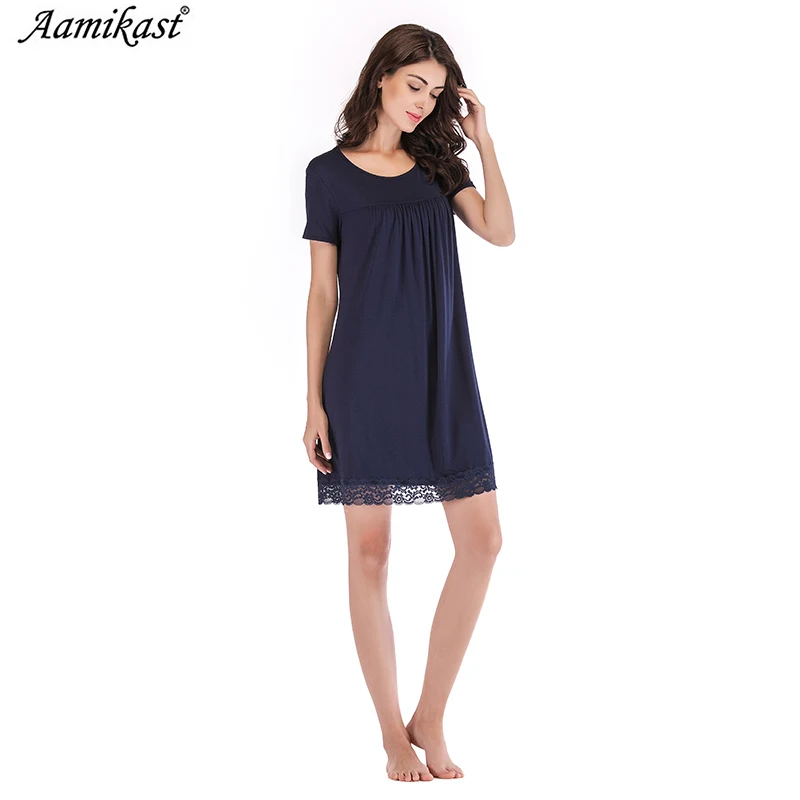 navy blue Aamikast ночная рубашка ночная одежда пижамы Модальные платья ночное платье Ночная рубашка женская ночная рубашка свободные - Цвет: navy blue