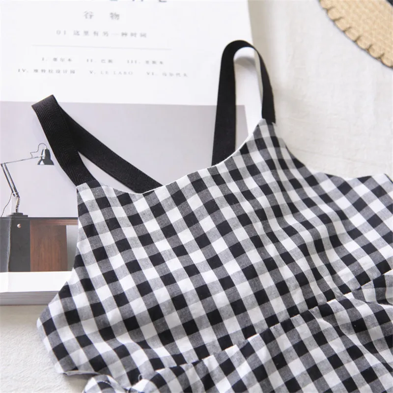Free Shipping Fashion Kids Children Baby Girls Sweet Plaid Braces Dress Sleeveless Blackless Hot One Piece 2018 3-7Years |