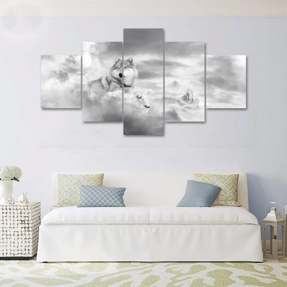5 панель абстрактная живопись Большой размер животное Постер &quotВолк&quot холст
