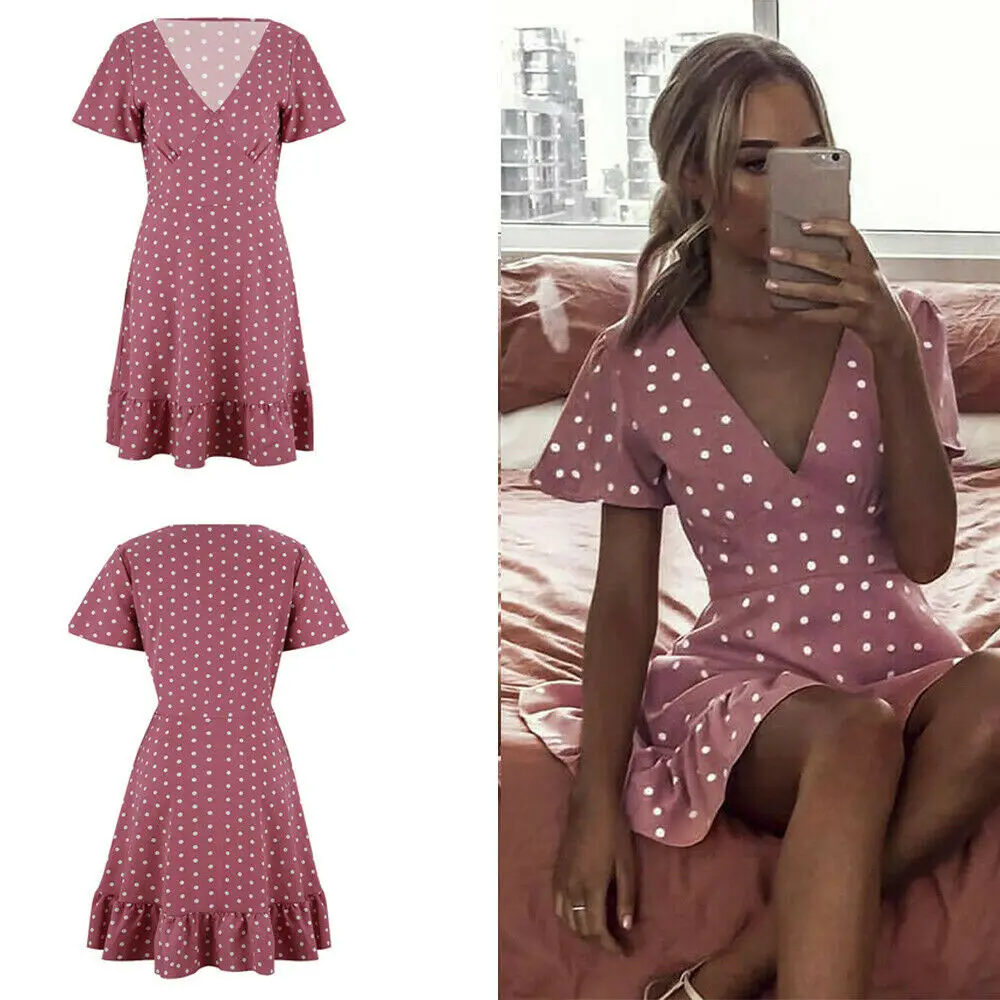 Женское Короткое мини платье Boho вечернее пляжное с v образным вырезом и коротким