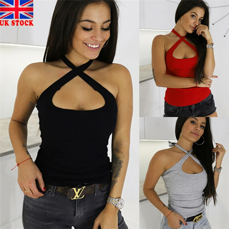 2019 модные летние женские Сексуальные Сплит Холтер ремень Топ Слинг без бретелей