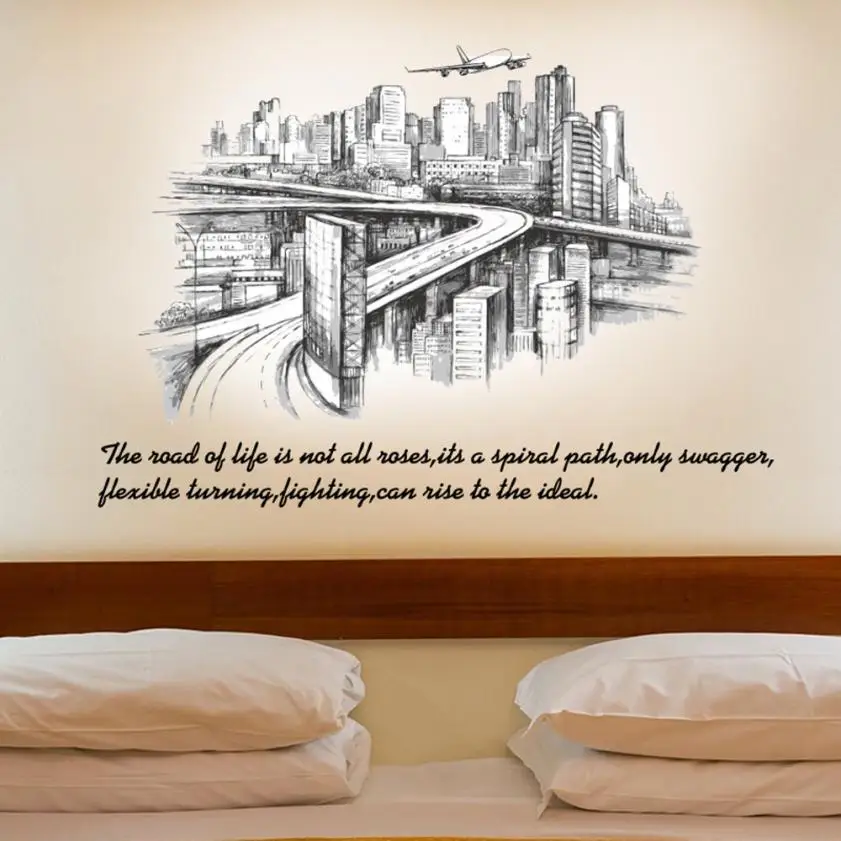 Home Decor City Sketch Silhouette Background Wall Decoration Removable Stickers wall sticker Deco mirror AU10 | Дом и сад