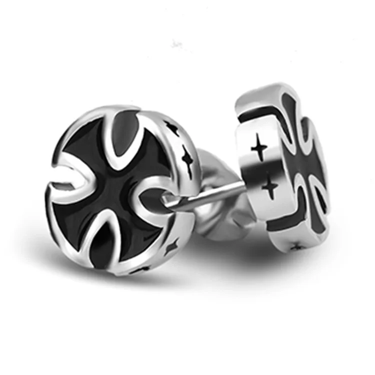 Titanium Steel Ajoдрагоценность, нержавеющая сталь, Панк Крест, серьги-гвоздики для мужчин, трендовые вечерние, эмаль, черные украшения для коктейля, вечеринки, женщин - Окраска металла: Titanium Steel
