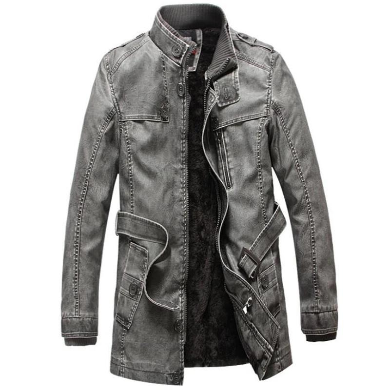 Winter Jacket Men Brand New Windproof Leather Jackets Mens Stand Collar Thicken Fleece Warm Coats Outwear Clothes | Мужская одежда