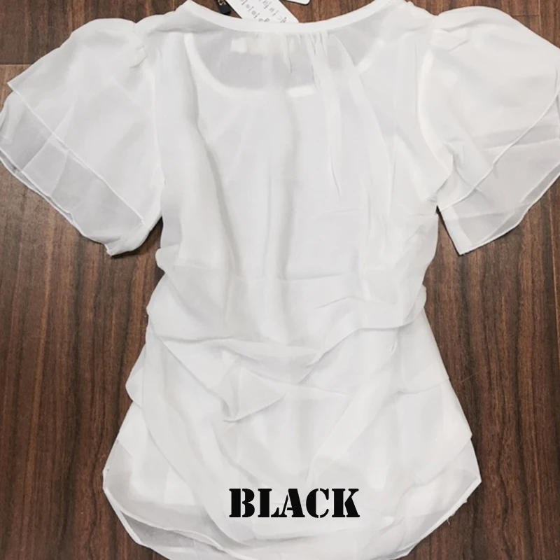 Женские блузы шифоновые рубашки однотонные с коротким рукавом бабочкой