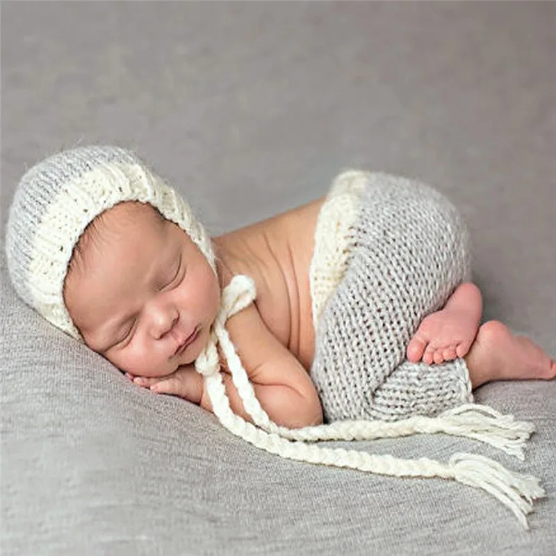 Baby Photography Props Photo Shoot Hat For Newborn Costume Outfit Clothes Infant Girls Boys Pant Crochet Knit Clothing | Детская одежда