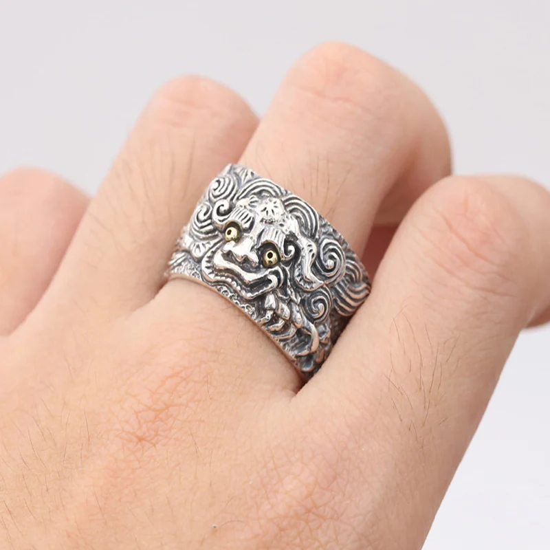 

100% 925 Sterling Silver God beast Sculpture brave troops Ring for Men Women Adjustable Thai Silver Ring Jewelry Fine Jewelry