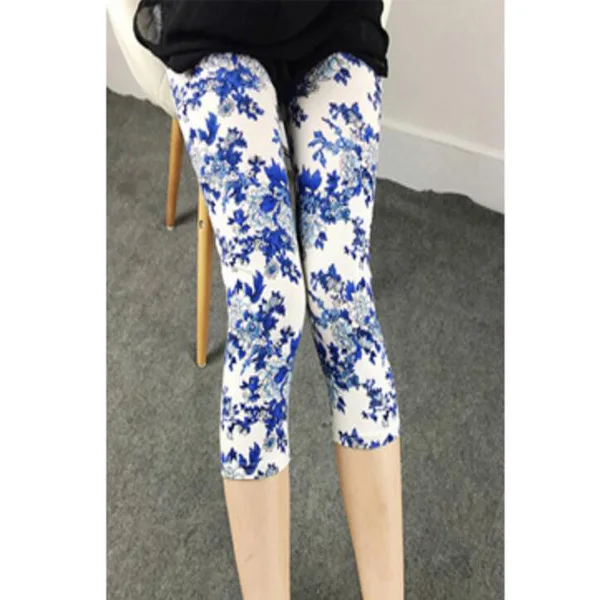 Peony blue white YSDNCHI, короткие джинсы, леггинсы для женщин, высокая талия, эластичные джинсовые штаны, имитация Вадима, узкие брюки, для фитнеса, джинсовые синие Леггинсы - Цвет: Peony blue white