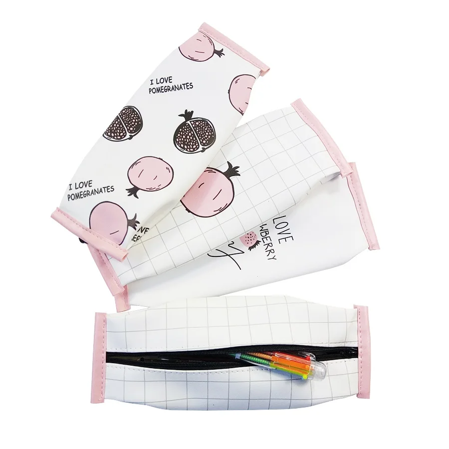 Пенал школьный с гранатом и клубникой милый чехол из искусственной кожи для