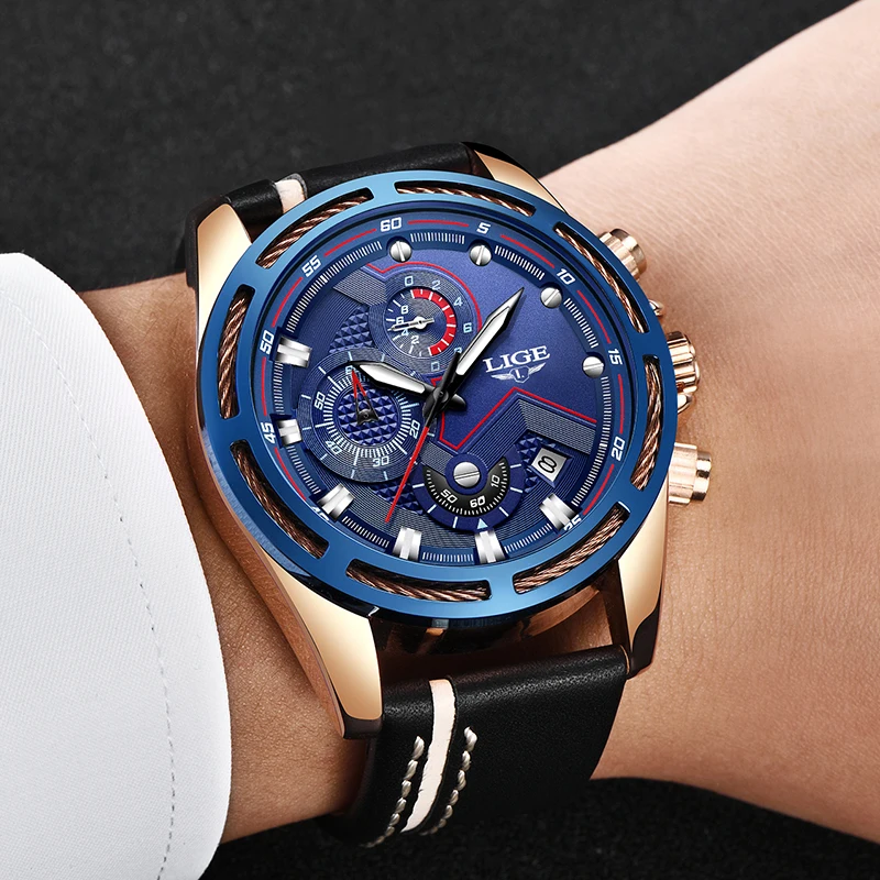 2018 New LIGE Men Watches Top Brand Luxury Leather Business Watch Calendar Waterproof Sport Quartz Relogio Masculino | Наручные часы