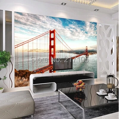 Бесплатная доставка Золотые ворота мост пейзаж город большие фрески гостиная