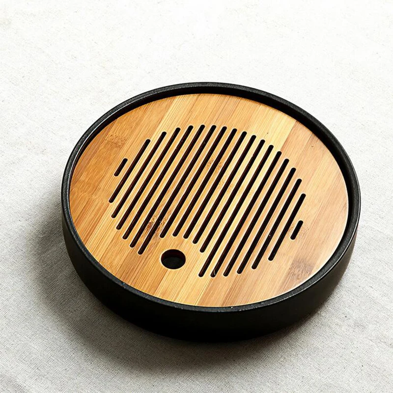 

PINNY Bamboo Ceramics Kung Fu Tea Set Vintage Hand Made Bamboo Tea Tray Drainage Water Storage Chinese Tea Room Ceremony Tools
