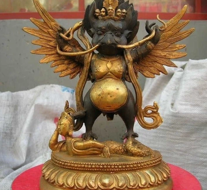 9 &quotТибетский буддистский храм бронзовая позолоченная подставка Гаруда птица