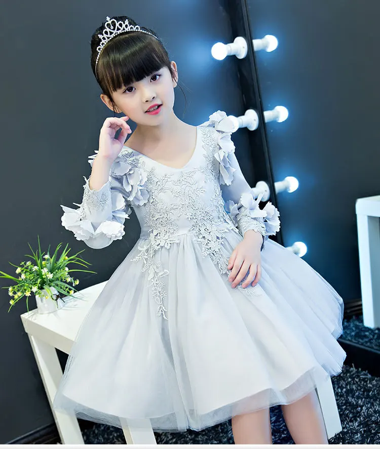 2017 Autumn Children's Wedding Evening Birthday Ball Gown Dress Girl Petal Long-Sleeved Party Princess Kids Show | Детская одежда и