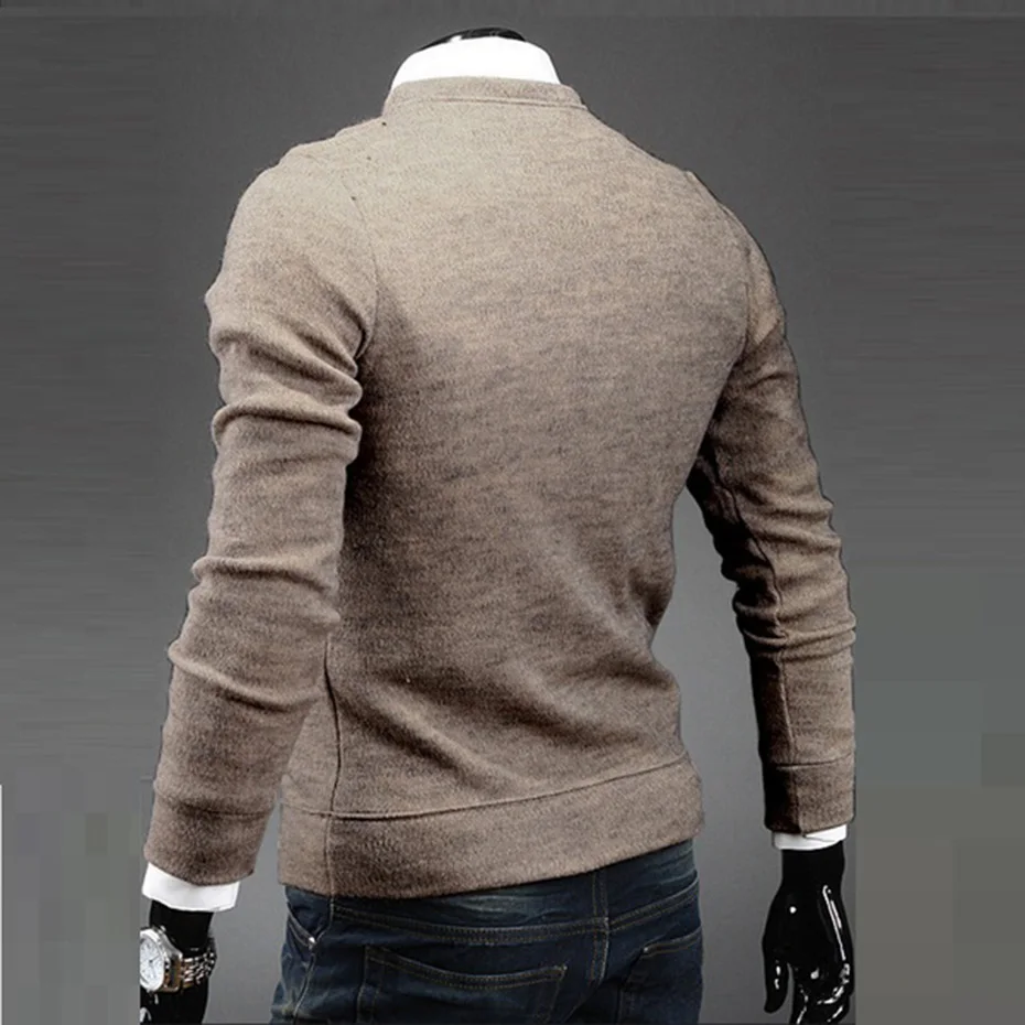 Мужской свитер с круглым вырезом Zogaa однотонный приталенный теплый на осень зиму