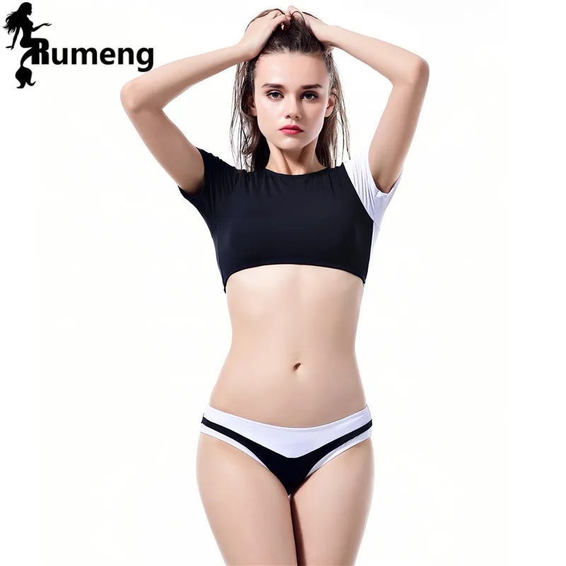 

RUMENG Sexy Bikinis Women Swimsuit 2018 Summer Beach Wear Bikini Set Push Up Swimwear Patchwork Bathing Suit Black And White XL