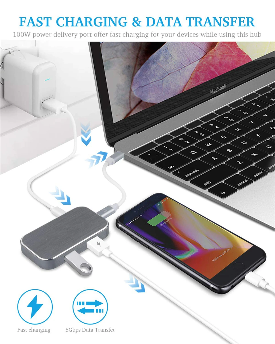 USB 3,1 type C к HDMI концентратор адаптер 4K 60 Гц 100 Вт PD Thunderbolt 3 USB C type-C концентратор с USB 3,0 для MacBook Pro/Air