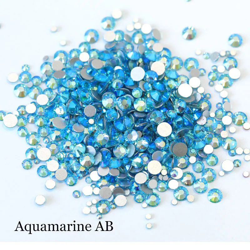 Aquamarine-AB 1000 шт./пакет разных размеров с украшением в виде кристаллов AB Цвета не требуют горячей фиксации Стразы с плоской задней Красный AB блестящие стразы для украшения ногтей, B1010 - Цвет: Aquamarine-AB