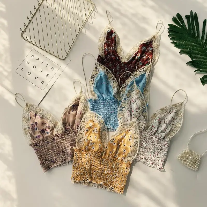 Небольшой свежий Сломанные Цветы сексуальный v-образным вырезом росы обратно