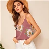 Шеин Двойной Глубокий V шеи цветочные Cami Top Boho Женская одежда Спагетти ремень топы Летний жилет топы