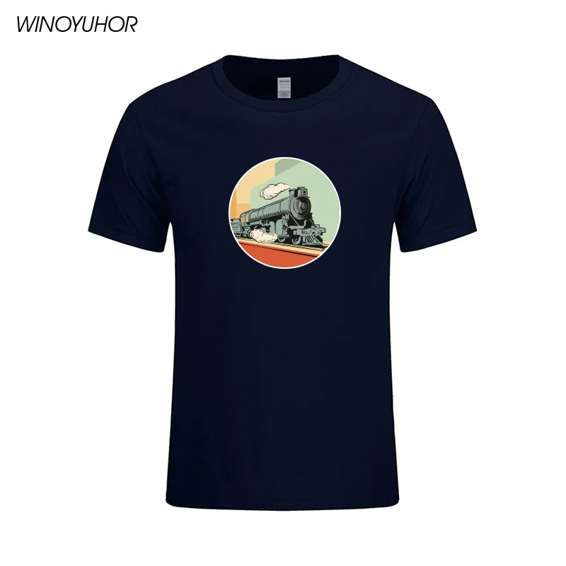 Мужская футболка с круглым вырезом 100% хлопок принтом на заказ паровозик Паровая
