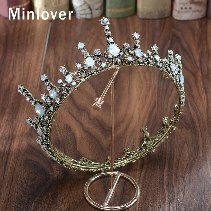 Minlover Винтаж Полный круг барокко Стразы для женщин диадемы Короны невесты диадема головной убор Свадебные аксессуары для волос ювелирные изделия G175